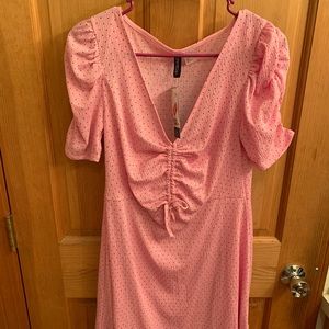 Divided pink dress with black dots medium nwt